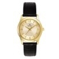 Bulova Round Gilt Dial Women's Watch w/ Black Leather Strap